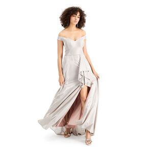 BLONDIE NITES Womens Silver Off Shoulder Full-Length Formal Fit + Flare Dress 0